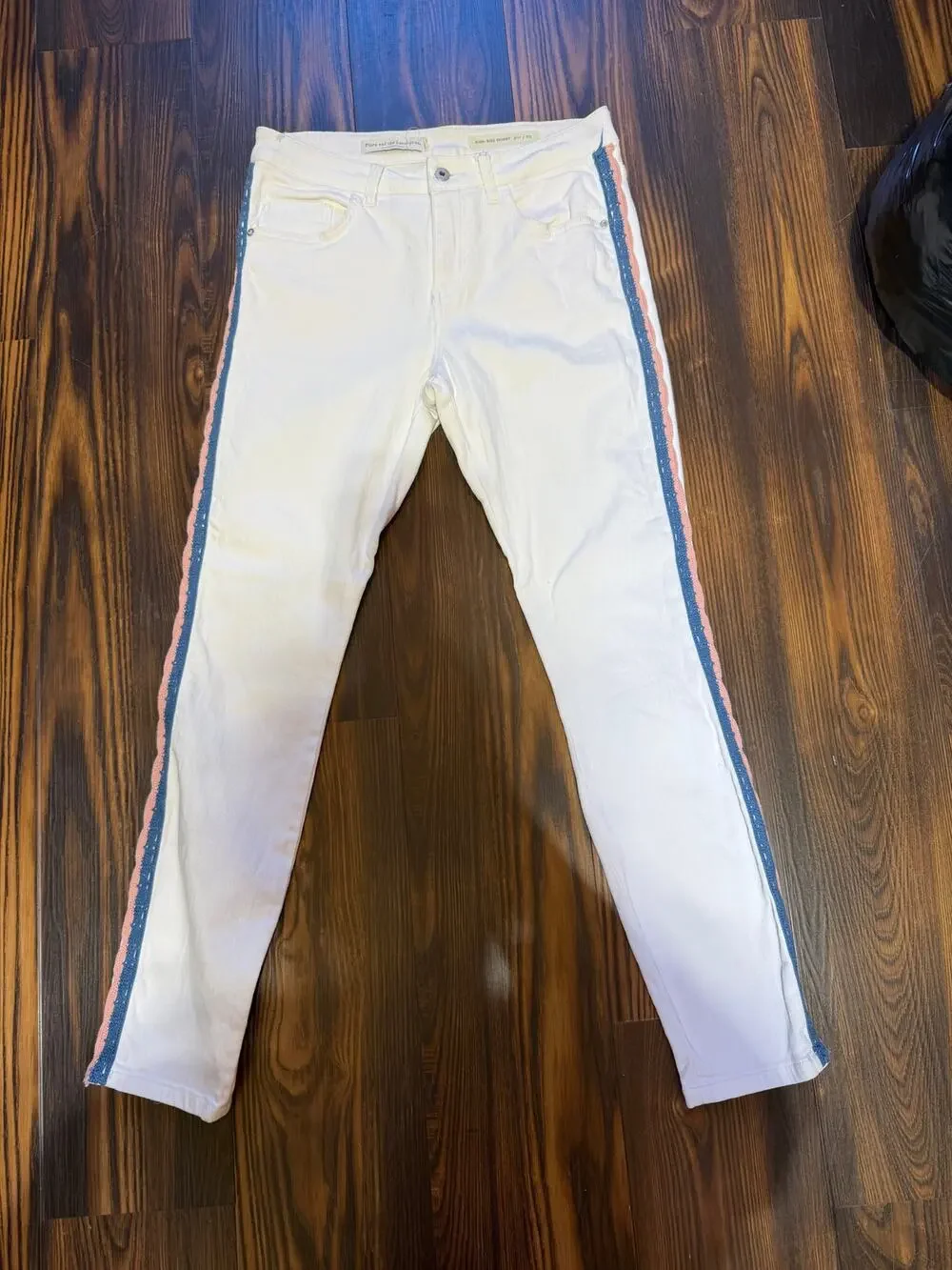 Anthropologie Pilcro Side Crochet Skinny Ankle Length White Denim Jeans Size 29